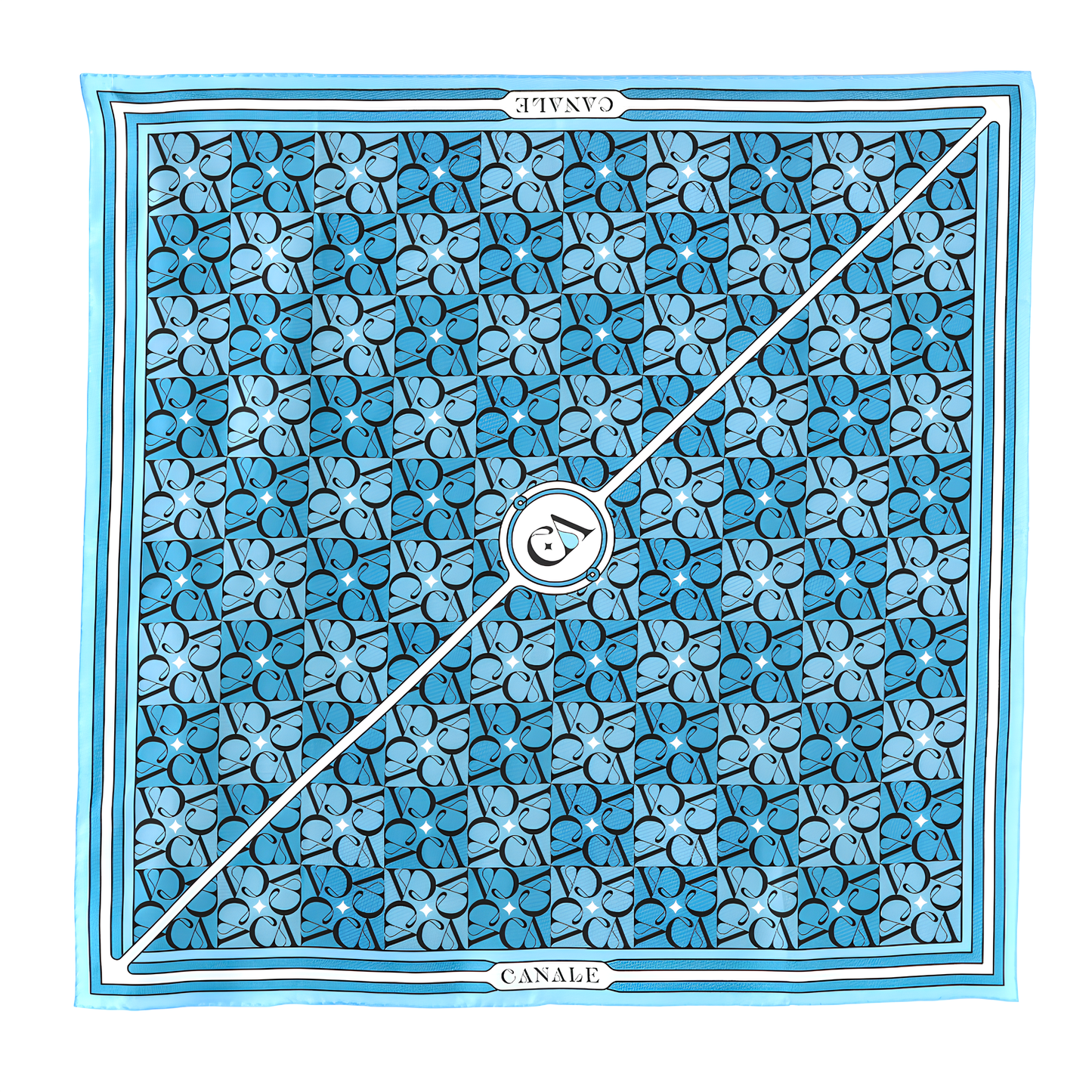 Founders Line Classic Monogram Silk Scarf -Pastel Blue & Ivory