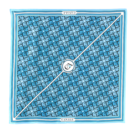 Founders Line Classic Monogram Silk Scarf -Pastel Blue & Ivory