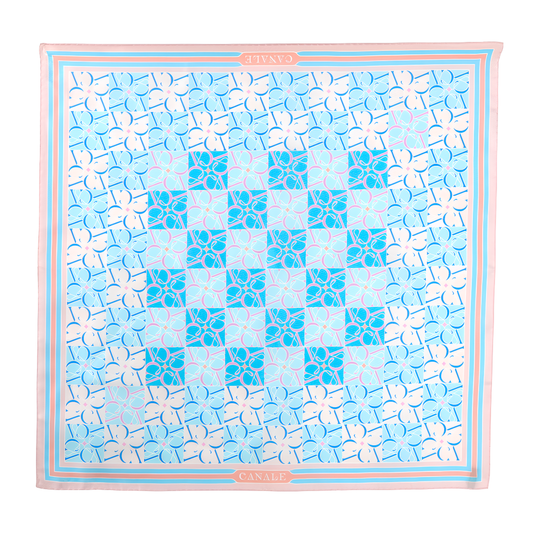 Classic Monogram Silk Scarf – Azure & Pink