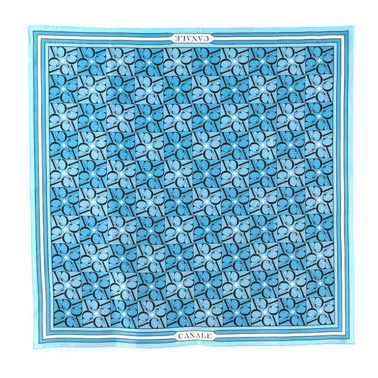 Classic Monogram Silk Scarf -Pastel Blue & Ivory