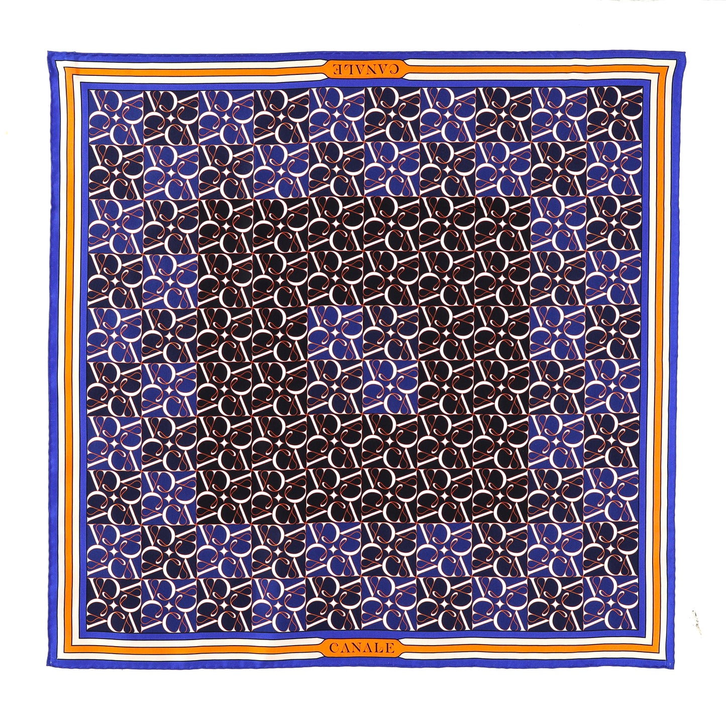 Classic Monogram Silk Scarf – Navy & Vermillion