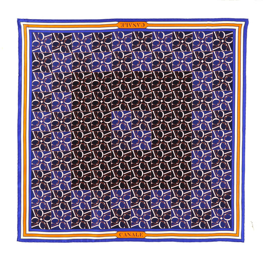 Classic Monogram Silk Scarf – Navy & Vermillion